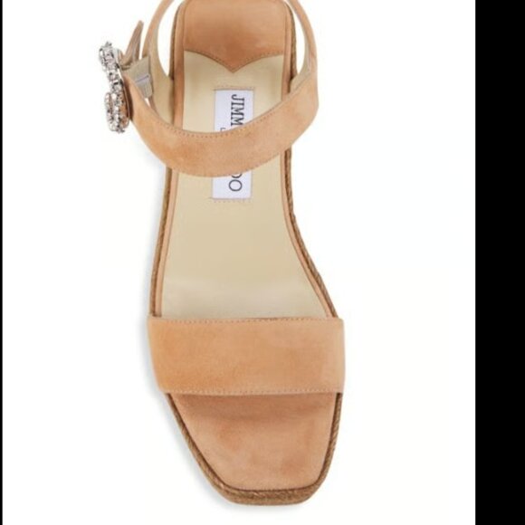 Jimmy Choo Mirabelle 70 Crystal Embellished Suede Espadrille Wedge Sandals 39 - Picture 7 of 10